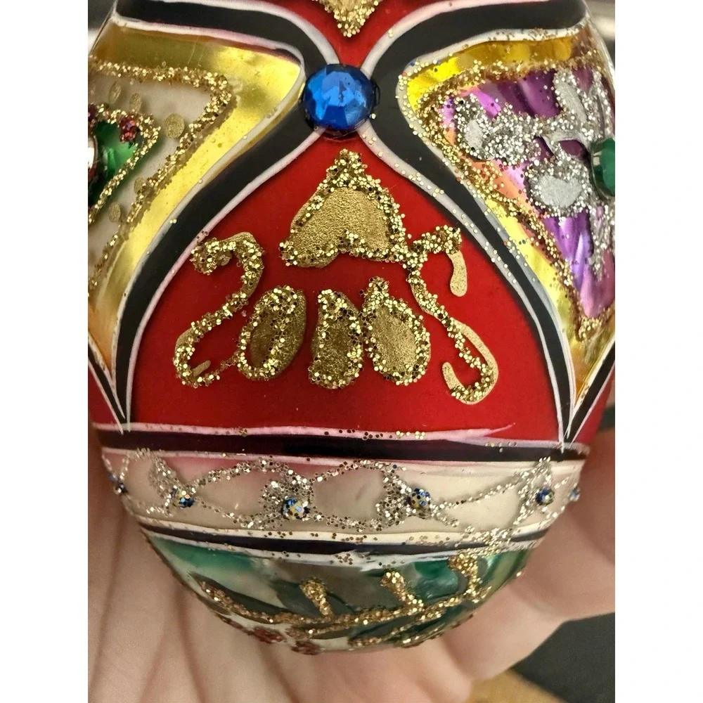 Dept 56 Christmas Ornament Blown Glass VTG Glitter Sequins Paint